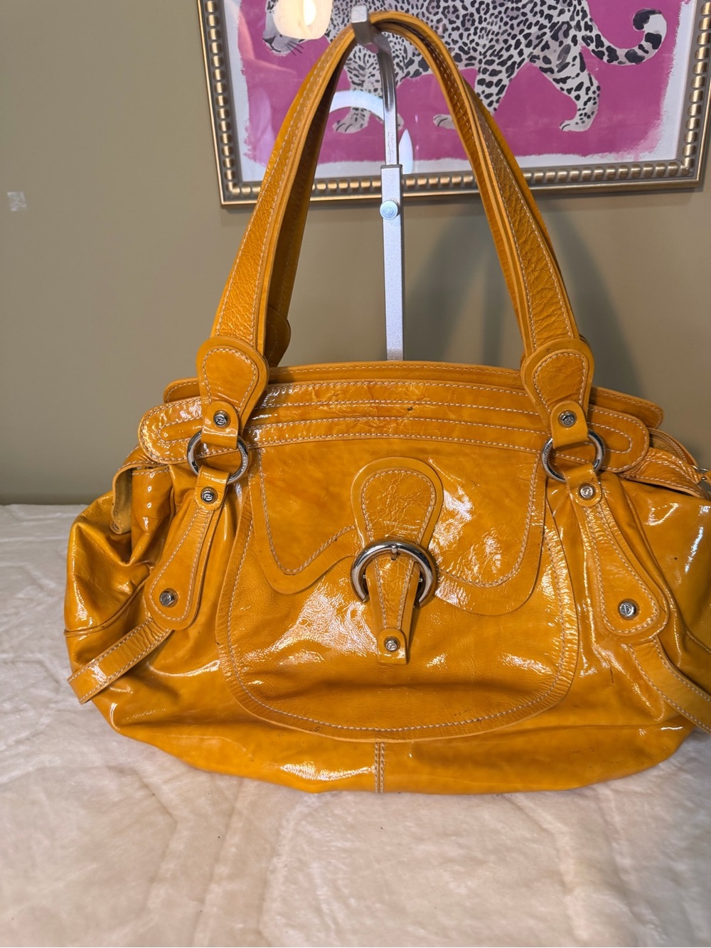 Francesco Biasia Yellow Patent Leather Shoulder Bag
